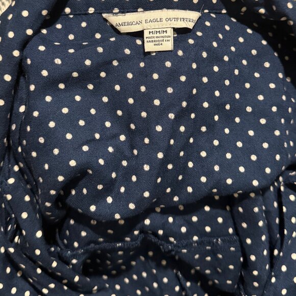 American Eagle Navy Polka Dot Button Front Romper Medium Viscose Short Sleeve - Picture 8 of 10
